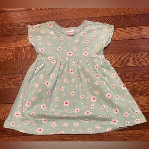 Hanna Andersson Mint Cotton Play Dress w Pink Daisies Size 85 cm or 2T